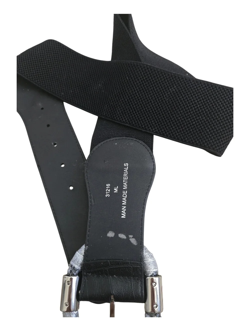 4/$15 Black Elastic Stretch Belt with Silver Buckle Women's